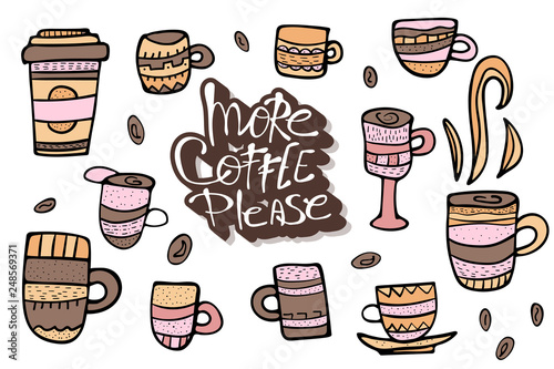 More coffe please lettering. Vector illustration.