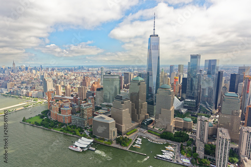 Aerial view of World Trade Center skyline, viewed from the west