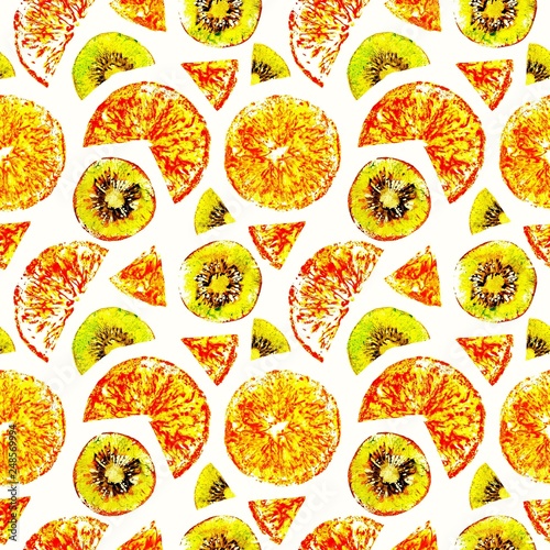 Fototapeta Naklejka Na Ścianę i Meble -  orange and kiwi seamless pattern watercolor