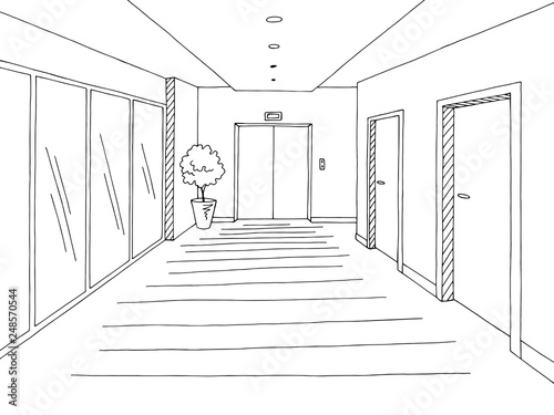 Corridor graphic black white interior sketch illustration vector