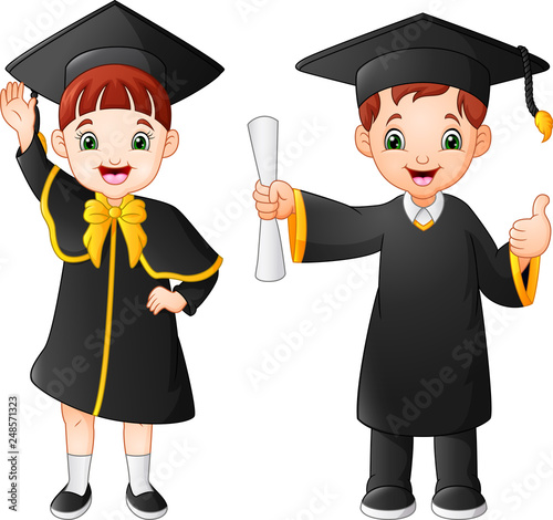 Cartoon happy kid in Graduation Costume