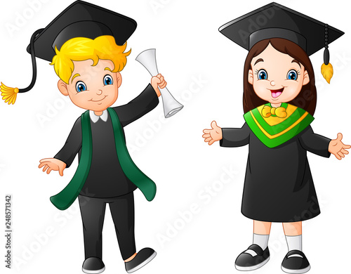 Cartoon happy kid in Graduation Costume