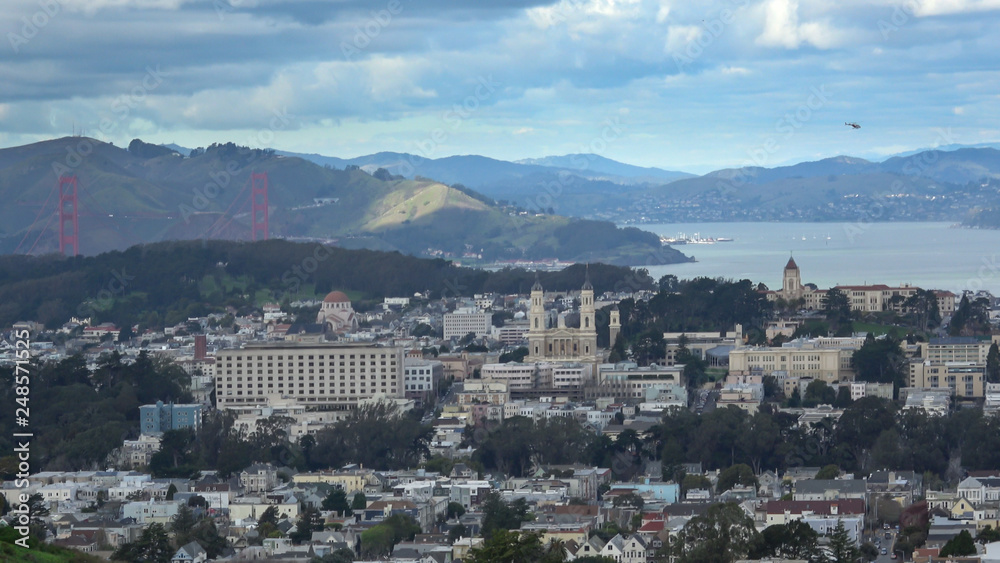 Aerial Over University of San Francisco and Golden Gate Bridge
