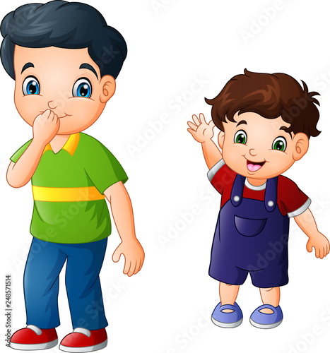 Cartoon older brother with his younger brother