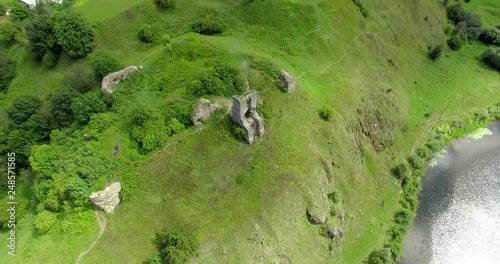 Gubkov castle. Nadlslachanskaya Switzerland.  Ukraine, Rivne region, Aerial drone view photo