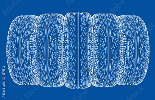 Car tires concept. Vector rendering of 3d