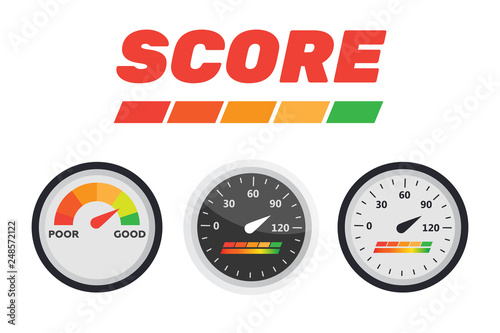 Guage icon. Credit score indicators and gauges vector set. Score vector icon