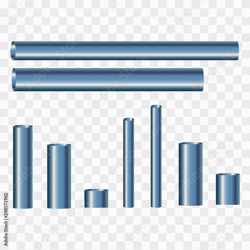 Copper pipes and hollow tons. Pipe copper steel 3d