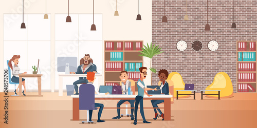 Coworking Space with Creative People Sit at Table