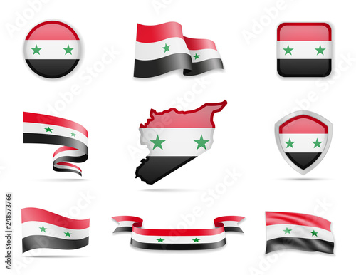 Syria flags collection. Flags and outline of the country vector illustration set Free Download Syria flags collection. Flags and outline of the country vector illustration set - GFXLoad