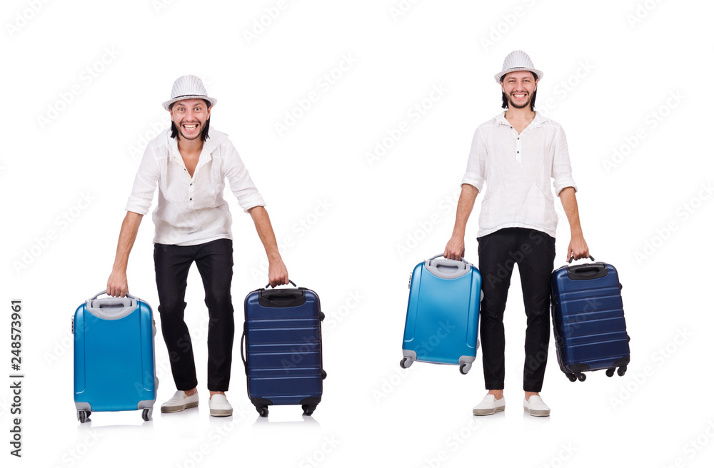 Travel vacation concept with luggage on white Travel vacation concept with luggage on white