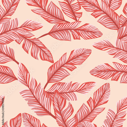 Abstract seamless composition living coral banana leaves