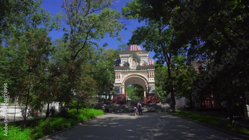 Nikolaev Triumphal Gate (Arch of Cesarevich Nicholas) in the summer in Vladivostok photo