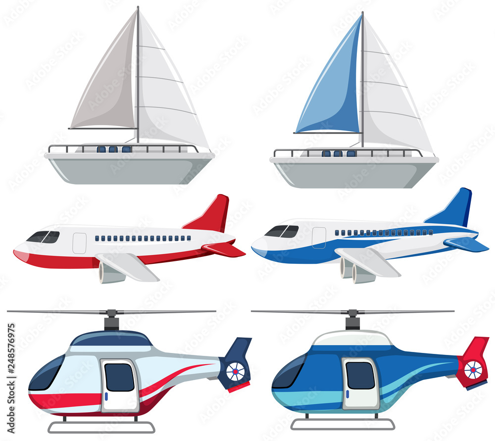 Set of transportation on white background