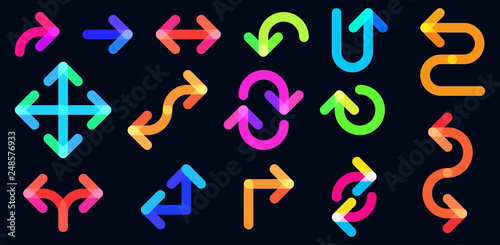 Set of creative colorful arrows isolated on black background.