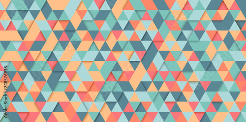 Green and orange geometric background with abstract colorful pattern of triangles.