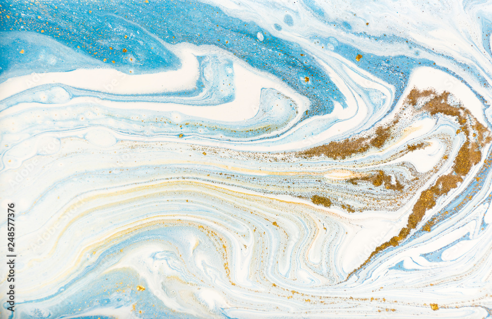 White and blue marbling pattern. Marble liquid texture.