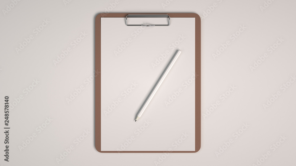 Clipboard with sheet of paper and pencil Clipboard with sheet of paper and pencil