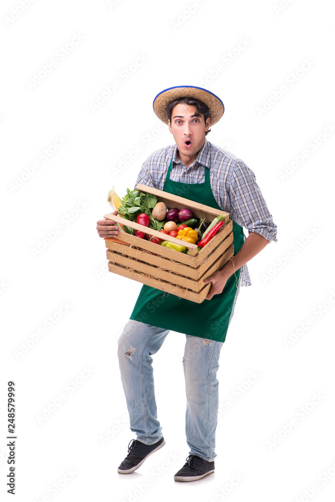 Young farmer with fresh produce isolated on white background Young farmer with fresh produce isolated on white background