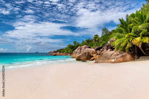 Untouched beach. Beautiful Anse Lazio Beach on Praslin island, Seychelles.