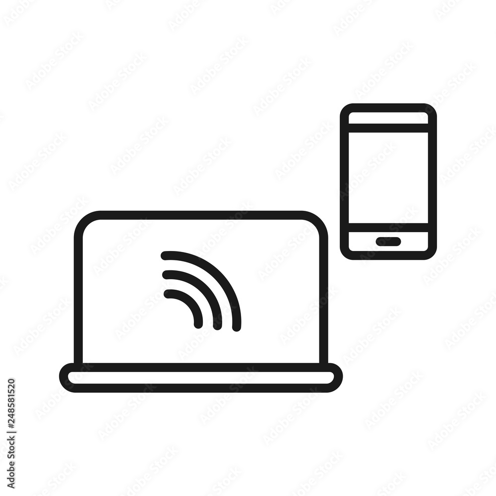 laptop and smartphone network. minimal thin line web icon. simple vector illustration outline. concept for infographic, website or app. laptop and smartphone network. minimal thin line web icon. simple vector illustration outline. concept for infographic, website or app.