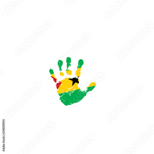 Sao Tome and Principe flag and hand on white background. Vector illustration