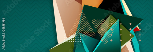 3d triangular shapes geometric background. Origami style pattern with triange shapes for decorative design. Poster design. Line design. Modern presentation template