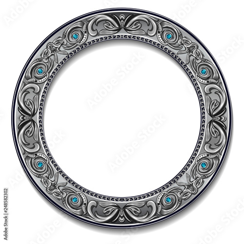 round frame silver color with blue topaz