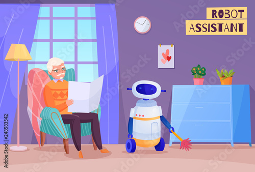 Elderly Man Robot Helper Illustration