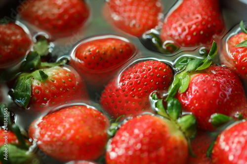 strawberry red fruit cleaning water