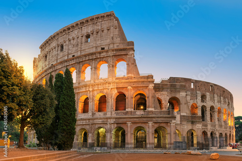 Colosseum in Rome. Famous Colosseum at sunrise in Rome, Italy,
