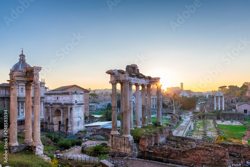 Rome at Sunrise. Beautiful view of the Roman Forum in Rome, Italy