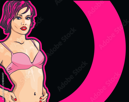 Pretty lady underwear. Short cuts hair. Vector stock image.