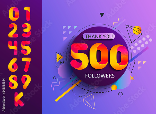 Set of numbers for Thanks followers template design.Thank you followers congratulation card.Vector illustration for Social Networks.Web user,blogger celebrates and tweets a large number of subscribers