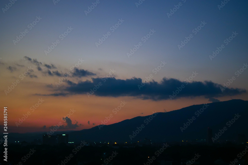 twilight sky above the town