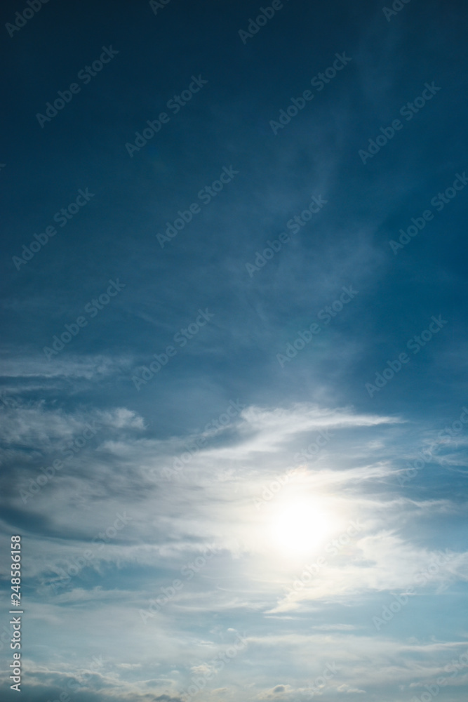 sun on blue sky and white cloud