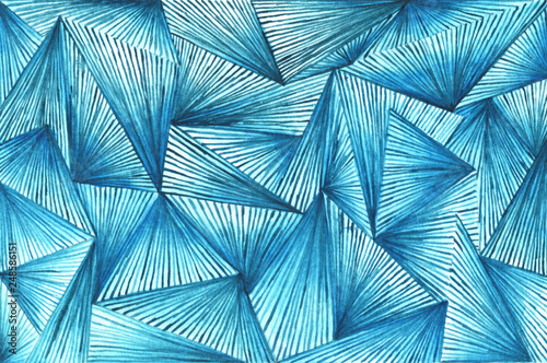 Abstract background with blue triangles and lines. watercolor blue geometric pattern.