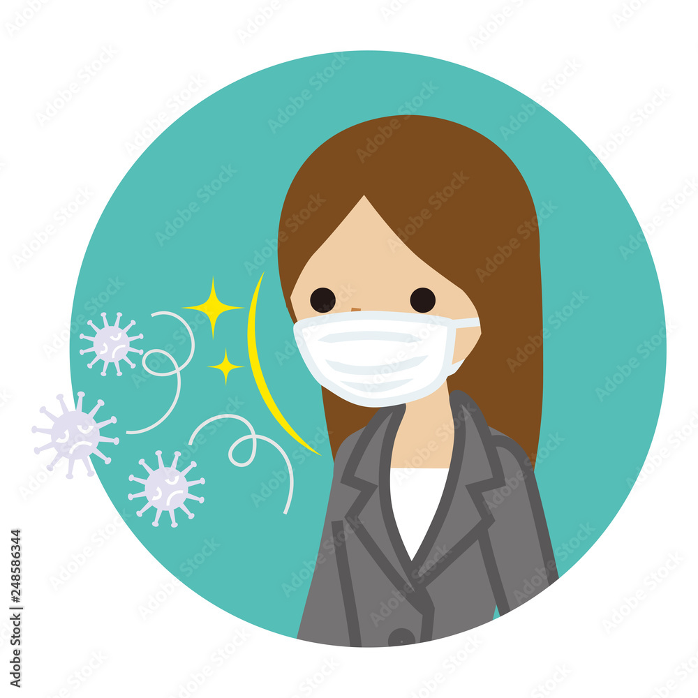 Businesswoman wearing a mask for prevent flu virus - Circular icon Businesswoman wearing a mask for prevent flu virus - Circular icon