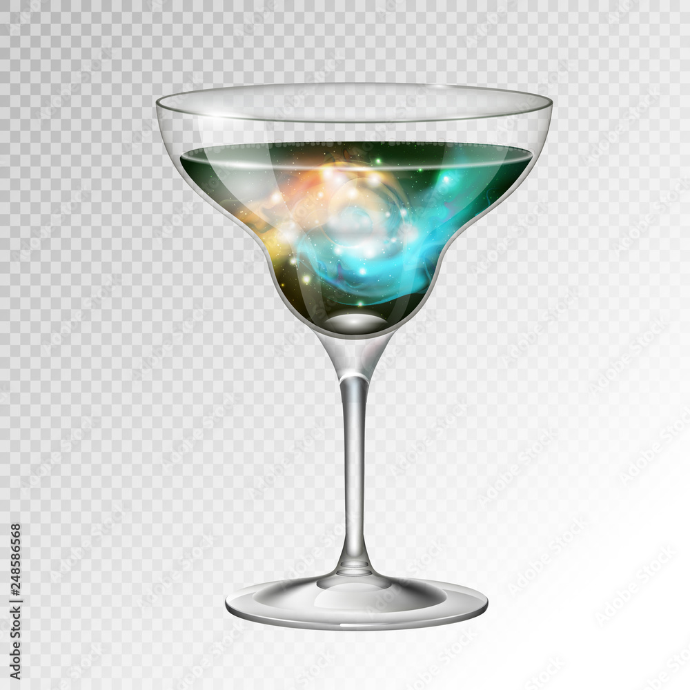 Realistic vector illustration of cocktail margarita glass with space background inside Realistic vector illustration of cocktail margarita glass with space background inside