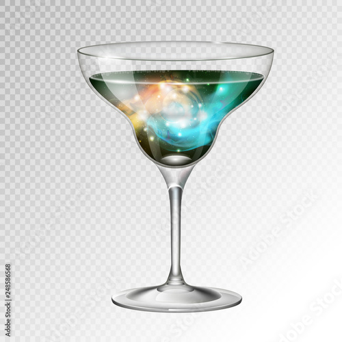 Realistic vector illustration of cocktail margarita glass with space background inside