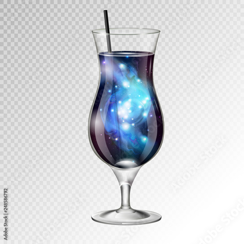 Vector illustration of realistic cocktail tequila sunsire glass with space background inside
