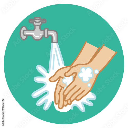 Hand washing concept art - Simple Cartoon style, Circular icon