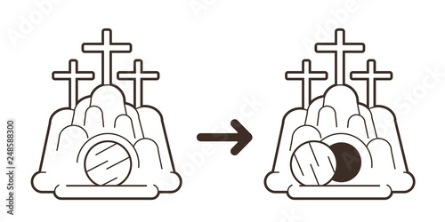 The tomb of Jesus stone cave. Resurrection graphic vector
