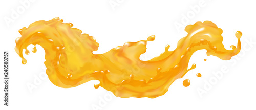 Orange juice splash wave in vector 3d realistic. Liquid fresh fruits drops. Elements for your design pictures isolated.