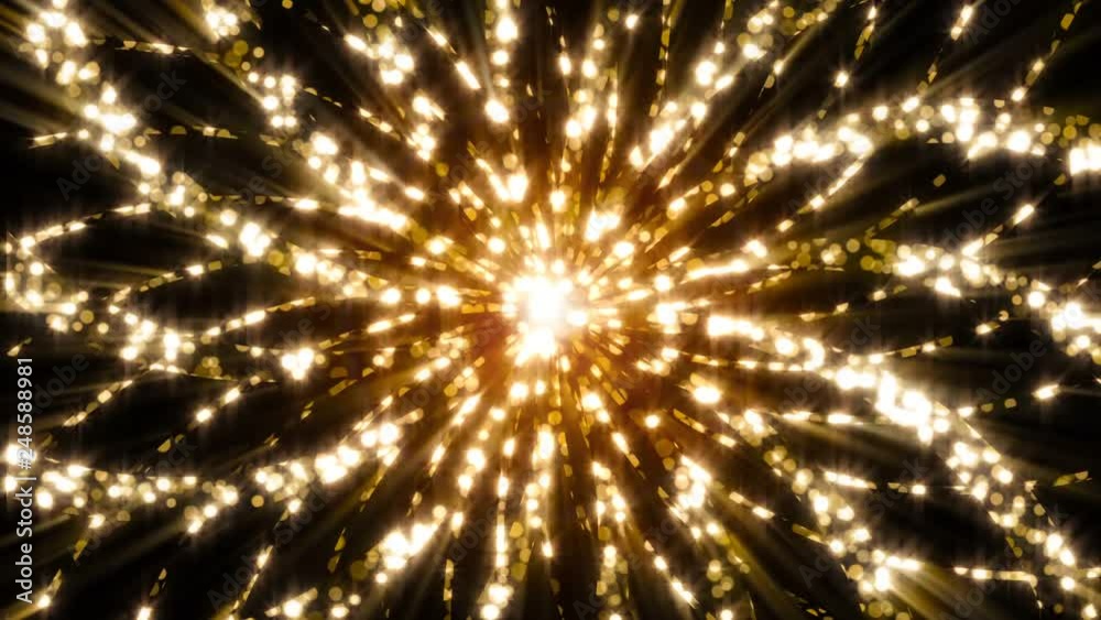 4K Abstract motion background animation shining particles  sparks and magic dust forming in space mesmerizing rotating and swirling forms and flows with light rays and projections seamless loop