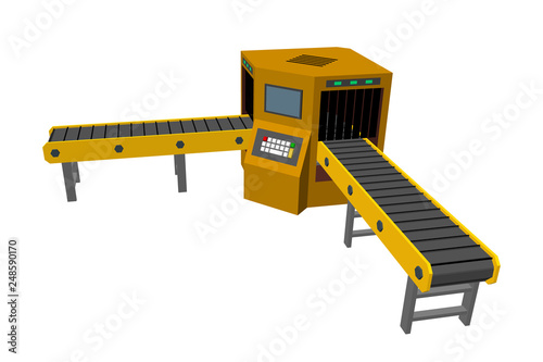 Empty conveyor belt with monitor. Isolated on white background.