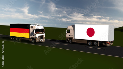 Trade between Japan and Germany / 3D-illustration