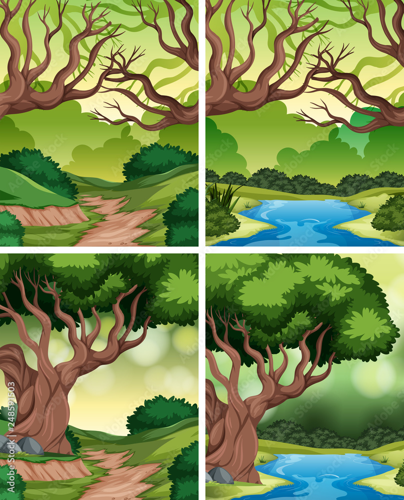 Fototapeta premium Set of tropical rainforest background