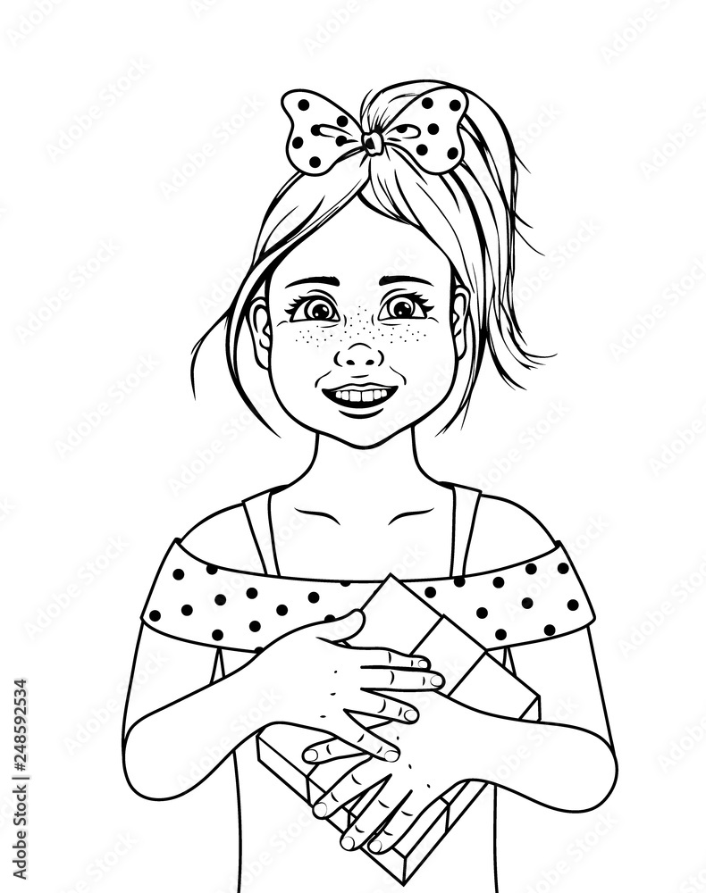 Coloring page outline of cartoon cute girl. Coloring book for kids. Vector  illustration Stock Vector | Adobe Stock