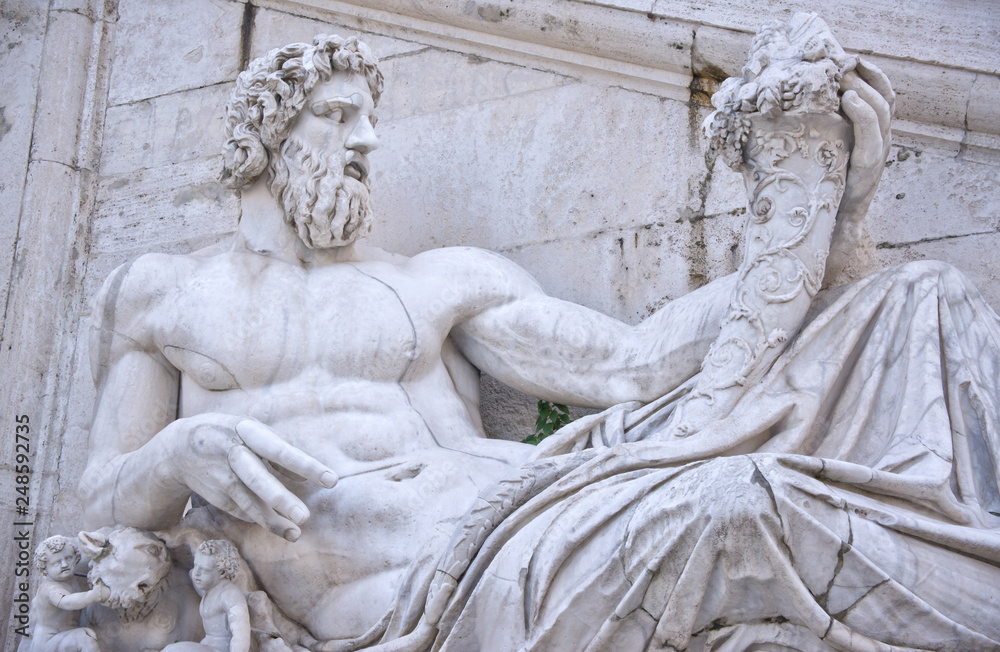 Statue of river god of the Tiber, piazza del Campidoglio, Rome, Italy